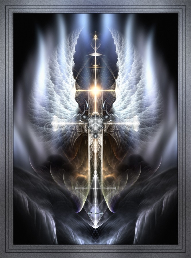 Heavenly Angel Wings Cross Fractal Art Composition by xzendor7